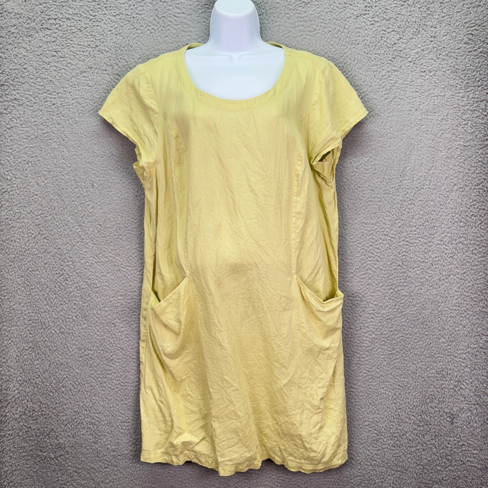 J.Jill Love Linen Shift Dress Womens L Yellow Beachy Pocket Lightweight Vacation
